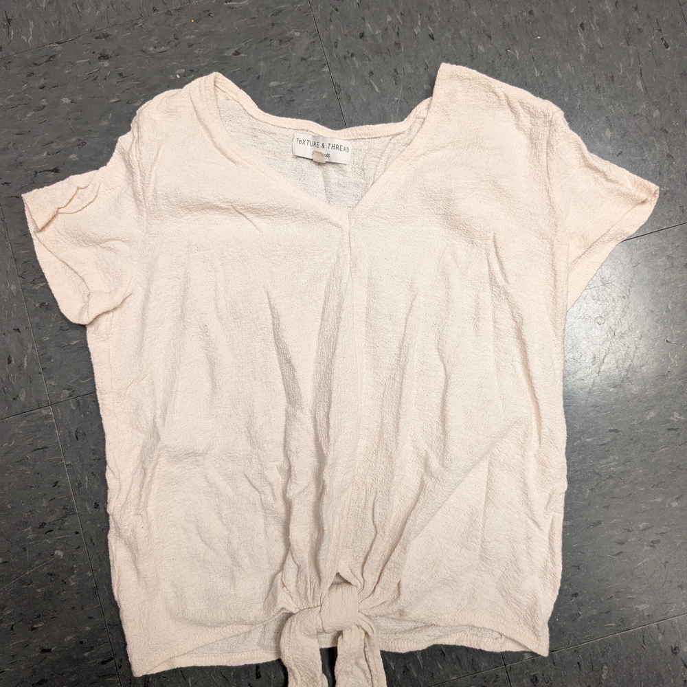 Madewell Cream Short Sleeve Tie-Front Top